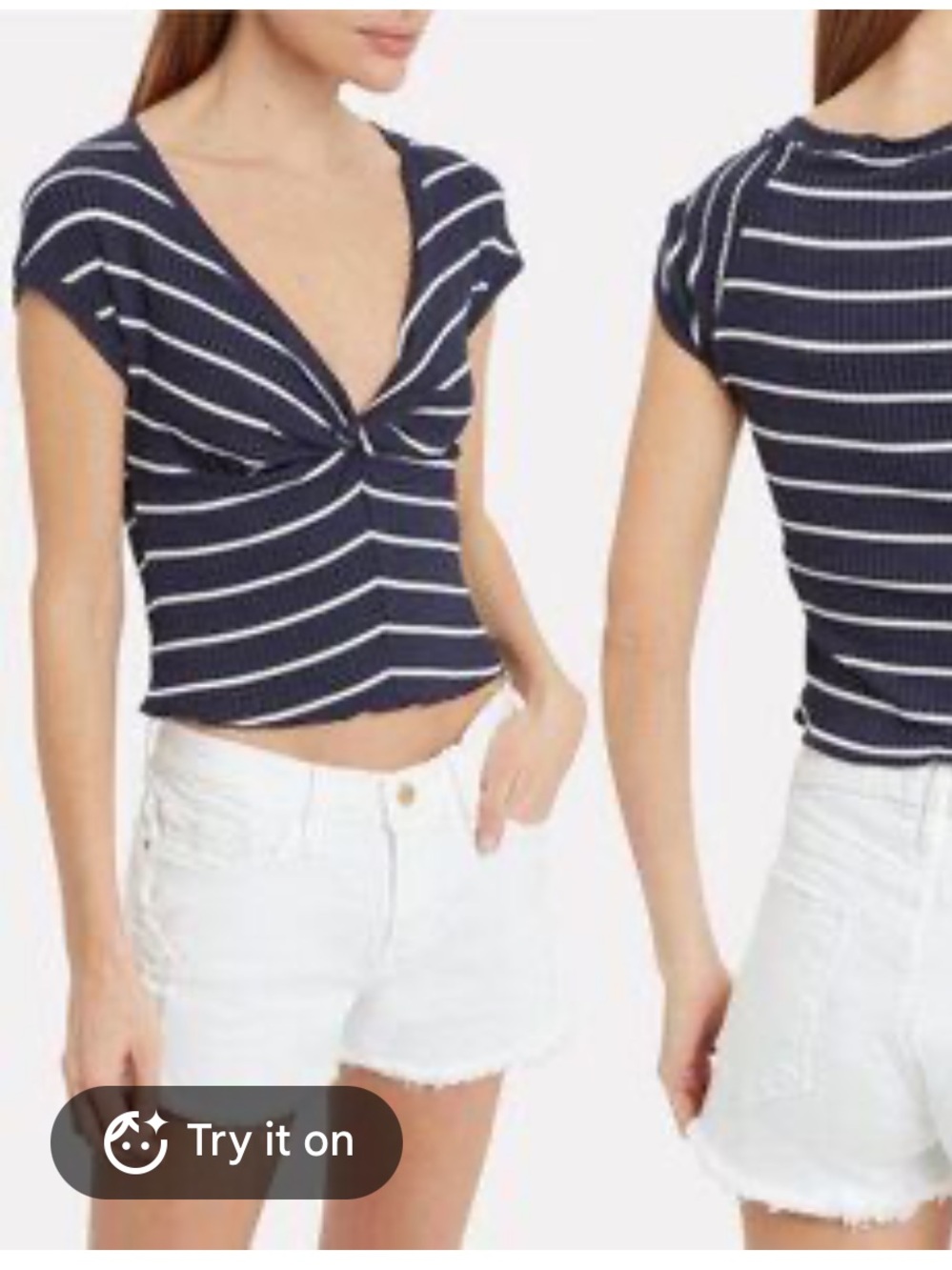 A.L.C. Navy and White Striped Twist-Front Crop Top